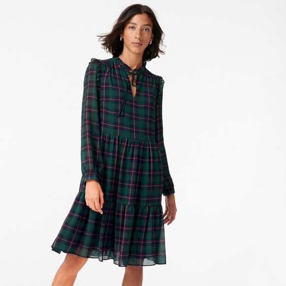 J. Crew Dresses & Skirts - J.Crew Tie-neck Tiered Dress in Black Watch Tartan
